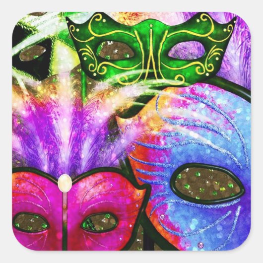 Kleurrijke Mardi Gras Maskers Stickers (Voorkant)