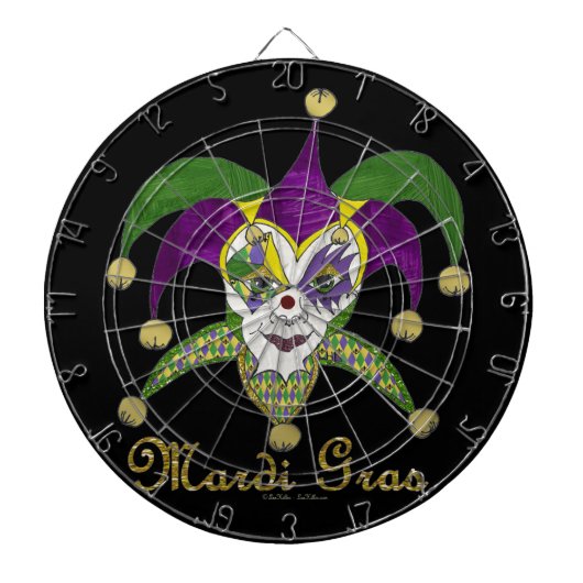 Kleurrijke Mardi Gras Narren Masker Dartbord (Voorkant)