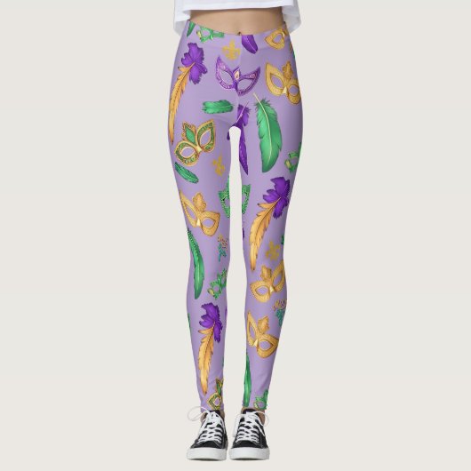Kleurrijke Mardi Gras patterned Leggings (Voorkant)