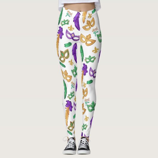 Kleurrijke Mardi Gras patterned Leggings (Voorkant)