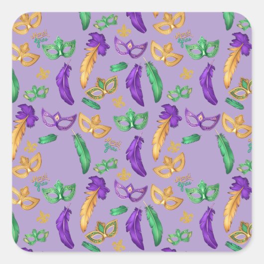Kleurrijke Mardi Gras patterned Vierkante Sticker (Voorkant)
