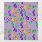 Kleurrijke Mardi Gras patterned Wijn Etiket (Enkel label)