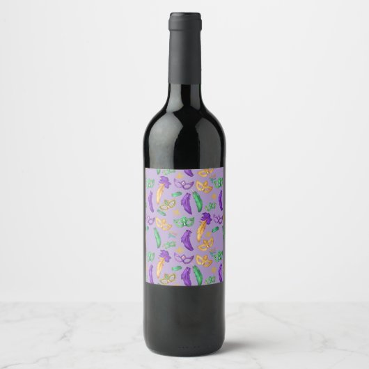 Kleurrijke Mardi Gras patterned Wijn Etiket (Voorkant)