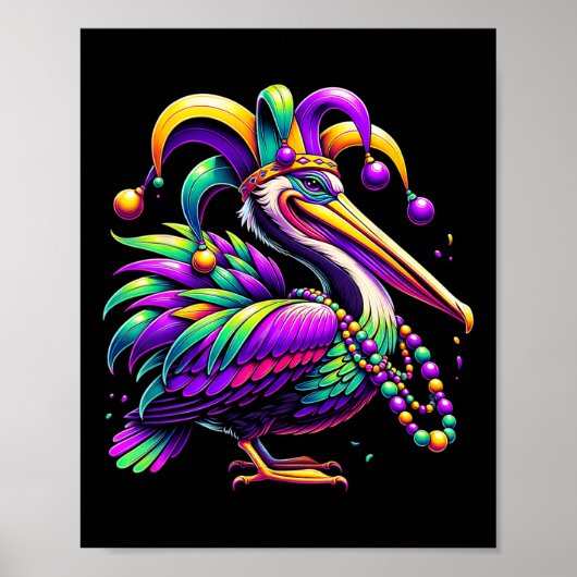 Kleurrijke Mardi Gras Pelican Louisiana Jester Pet Poster (Voorkant)