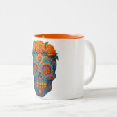 Kleurrijke Marigold Dag van de Dode Suikerschedel Tweekleurige Koffiemok (Voorkant rechts)