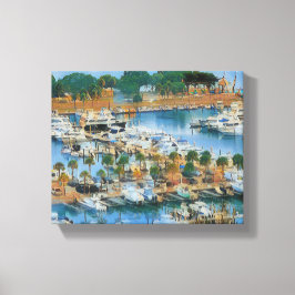 Kleurrijke marina muurkunst kusthaven boten canvas afdruk