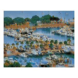 Kleurrijke Marina Muurkunst Kusthavenboten Perfect Poster