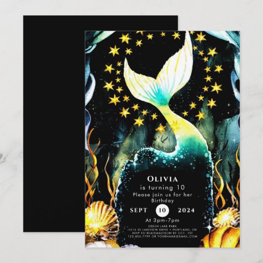 Kleurrijke Marine Zeemeermin Verjaardag Kaart (Voorkant / Achterkant)