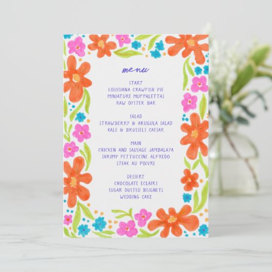 Kleurrijke Marker Schets Bloem Rand Menu (Staand voorkant)