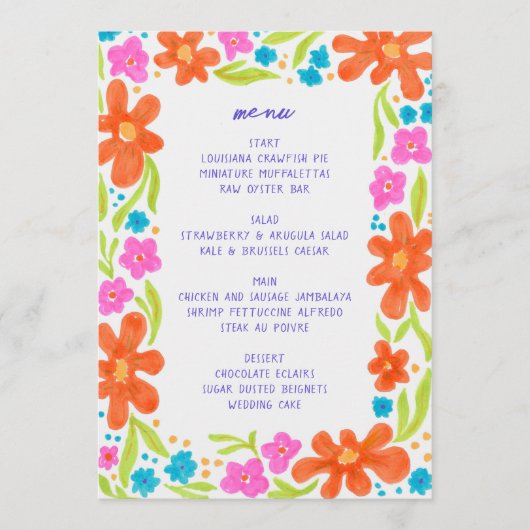 Kleurrijke Marker Schets Bloem Rand Menu (Voorkant)