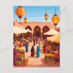Kleurrijke Market Souk met Lantaarns Retro Reizen Briefkaart