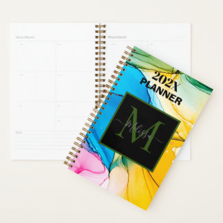 Kleurrijke Marmer Monogram Naam Planner