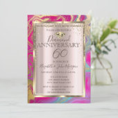 Kleurrijke marmeren glitters trouw jubileum kaart (Staand voorkant)