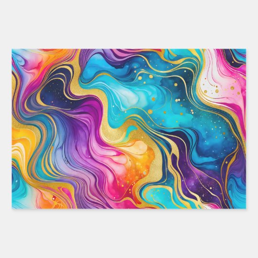 Kleurrijke Marmeren Inkt Art Wrapping Paper Sheets (Voorkant)