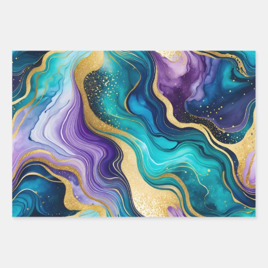 Kleurrijke Marmeren Inkt Art Wrapping Paper Sheets (Voorkant 3)