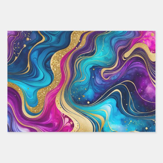 Kleurrijke Marmeren Inkt Art Wrapping Paper Sheets (Voorkant)
