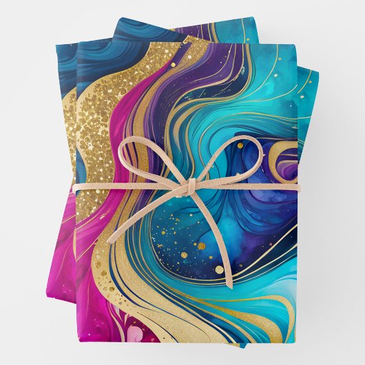 Kleurrijke Marmeren Inkt Art Wrapping Paper Sheets