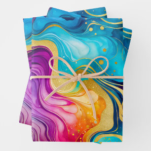 Kleurrijke Marmeren Inkt Art Wrapping Paper Sheets