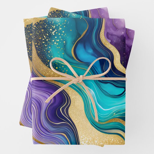 Kleurrijke Marmeren Inkt Art Wrapping Paper Sheets