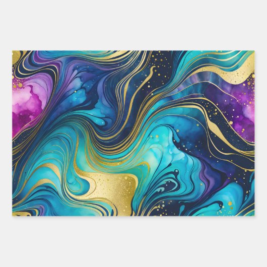 Kleurrijke Marmeren Inkt Art Wrapping Paper Sheets (Voorkant 3)