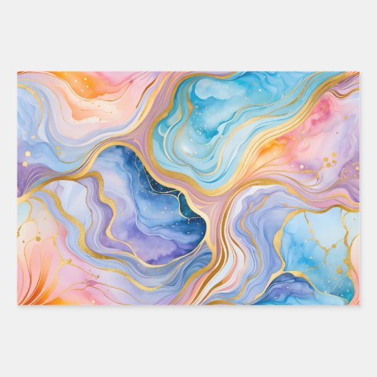 Kleurrijke Marmeren Inkt Art Wrapping Paper Sheets (Voorkant 3)