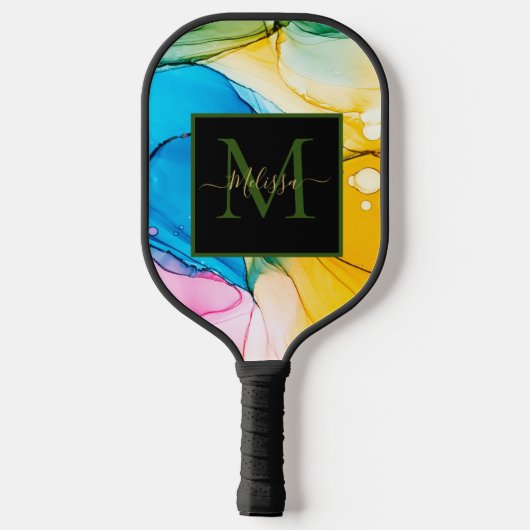 Kleurrijke Marmeren Monogram Naam Pickleball Paddle (Achterkant)