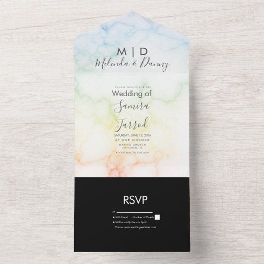 Kleurrijke Marmeren Regenboog All In One Uitnodigi All In One Uitnodiging (Binnen)