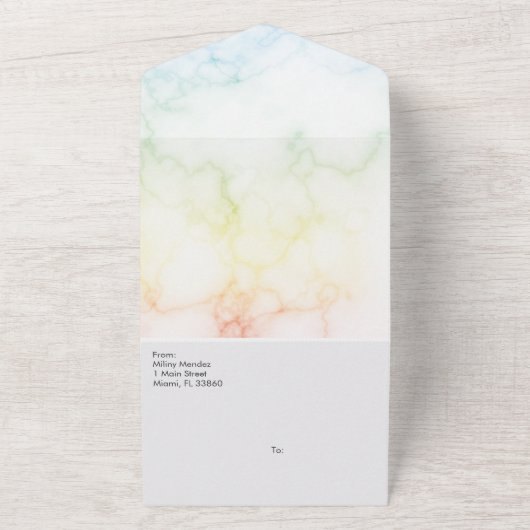 Kleurrijke marmeren regenboog alles in één uitnodi all in one uitnodiging (Buitenkant)