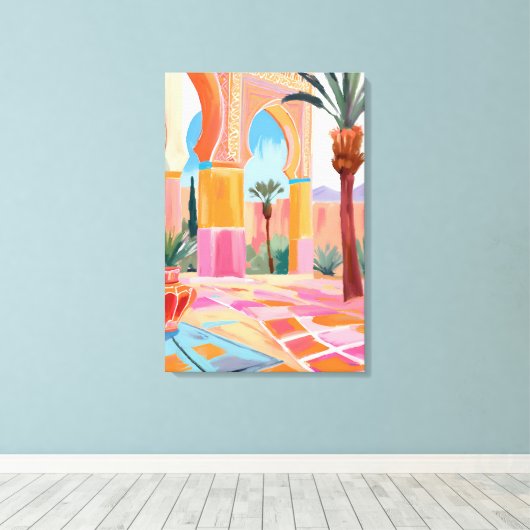 Kleurrijke Marokkaanse binnenplaats Art Print (Insitu (Houten vloer))