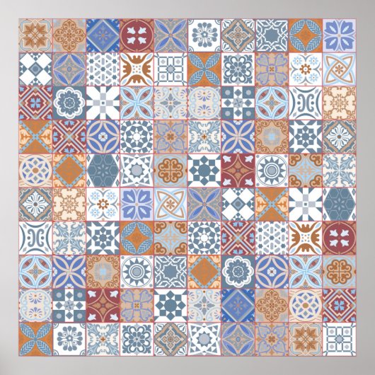 Kleurrijke Marokkaanse tegel Poster (Voorkant)