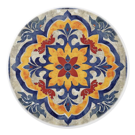 Kleurrijke Marracash Tegel Design 2 Keramische Knop (Voorkant)