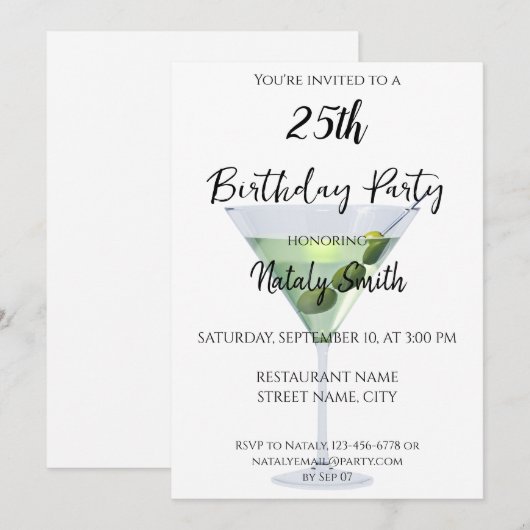 Kleurrijke martini cocktail kaart (Voorkant / Achterkant)