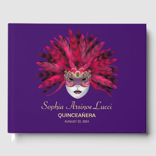 Kleurrijke Masquerade Quinceañera Gastenboek (Voorkant)