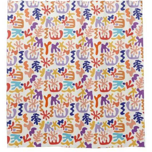Kleurrijke Matisse Patroon Abstracte Botanische Vo Douchegordijn (Voorkant)