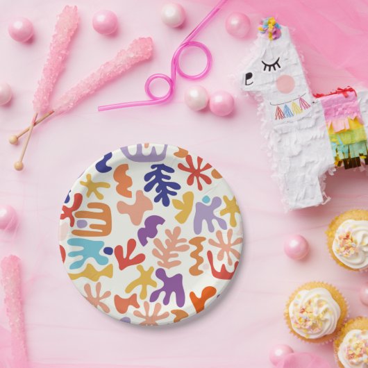 Kleurrijke Matisse Patroon Abstracte Botanische Vo Papieren Bordje (Feest)