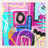 Kleurrijke Maximalist Expressive Abstract Glazen Onderzetter (Voorkant)