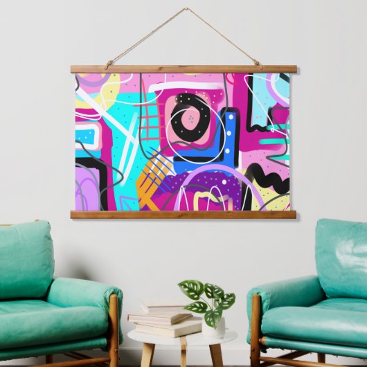 Kleurrijke Maximalist Expressive Abstract Hangend Wandkleed (Woonkamer)