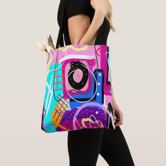 Kleurrijke Maximalist Expressive Abstract Tote Bag (Dichtbij)