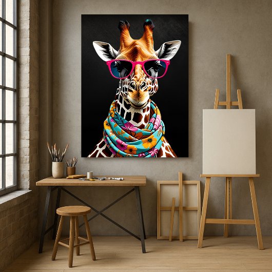 Kleurrijke Maximalist Fun Giraffe Art Print