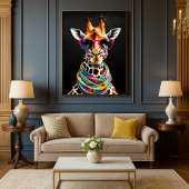 Kleurrijke Maximalist Fun Giraffe Art Print