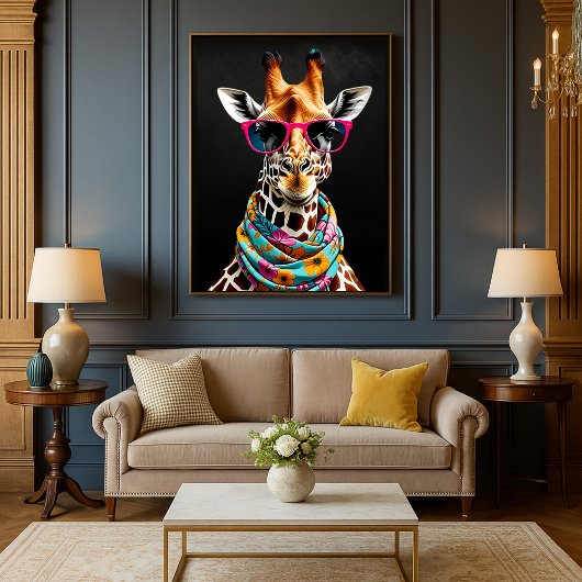 Kleurrijke Maximalist Fun Giraffe Art Print