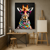 Kleurrijke Maximalistische Pret Giraffe Kunstprint Poster