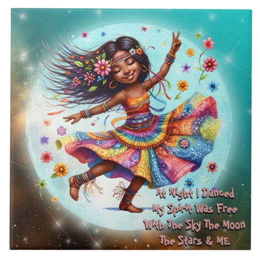 Kleurrijke-Me Hippie Chic Moon Dance Keramische Te Tegeltje (Voorkant)