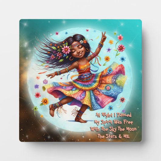 Kleurrijke-Me Hippie Chic Moon Plaque met Ezel Fotoplaat (Voorkant)