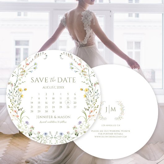 Kleurrijke Meadow Floral Save the Date Circle Kaart