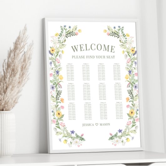 Kleurrijke Meadow Flower Wedding Seating Chart Poster