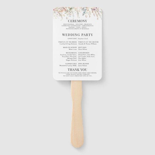 Kleurrijke Meadow Flowers Spring Wedding Program Handwaaier (Achterkant)