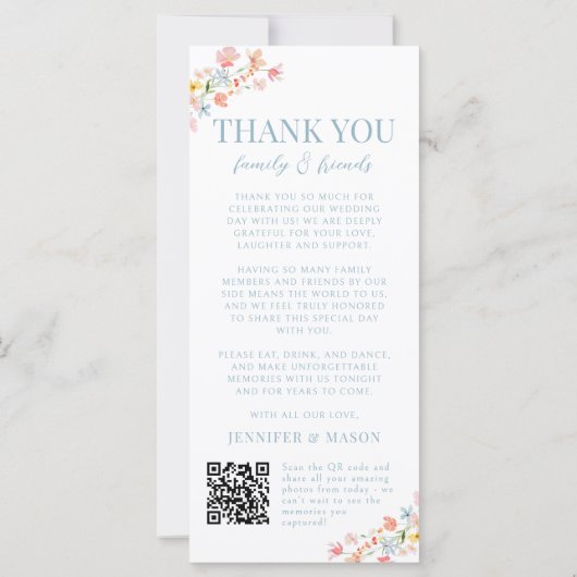 Kleurrijke Meadow Wild Flower Wedding Menu Bedankt (Achterkant)