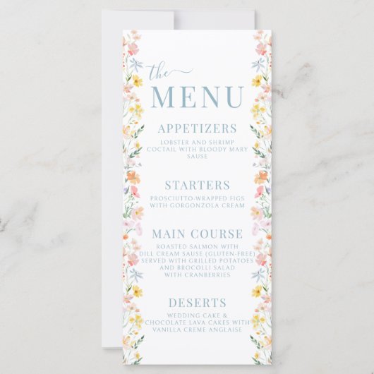 Kleurrijke Meadow Wild Flower Wedding Menu Bedankt (Voorkant)
