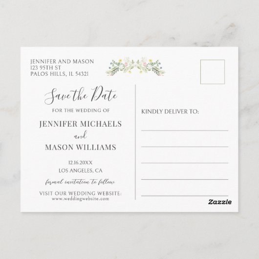 Kleurrijke Meadow Wild Flower Wreath Save the Date Briefkaart (Achterkant)